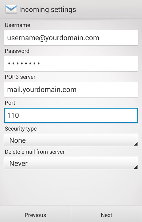what is incoming mail server username